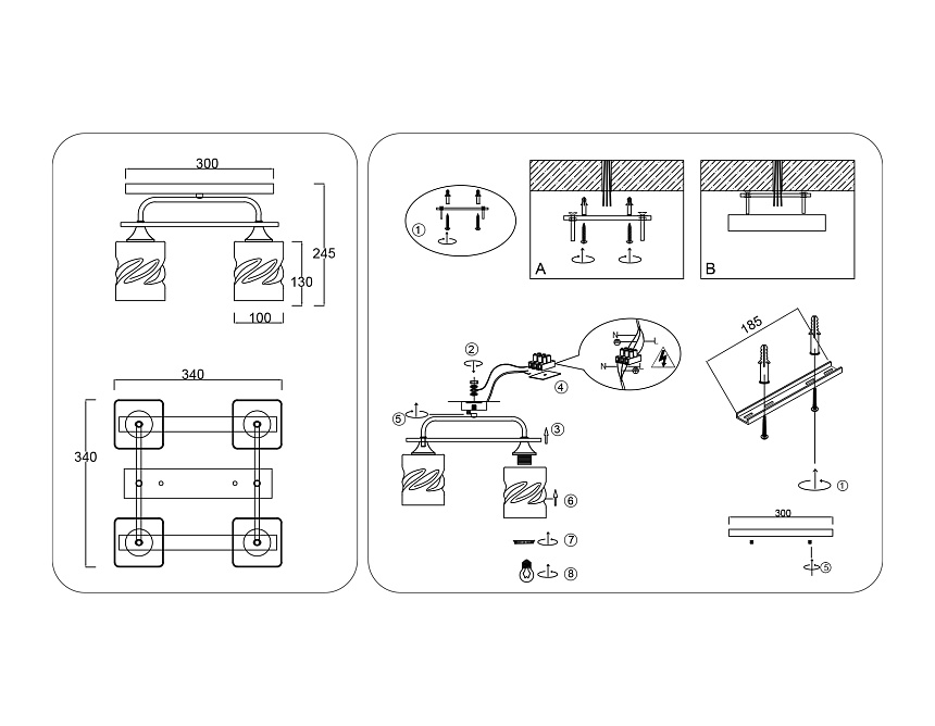 TR3033249/4 BK/WD черный/дерево E27/4 max 60W 340*340*245