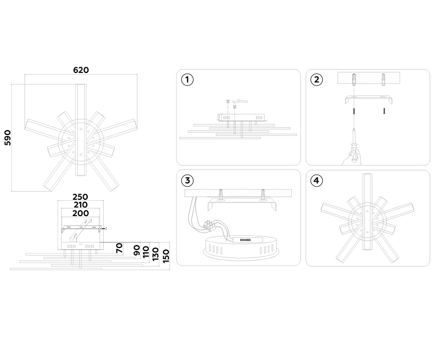 FA8906 BK/CH черный/хром 132W 3000K-6400K 620*590*150 (ПДУ РАДИО 2.4G)