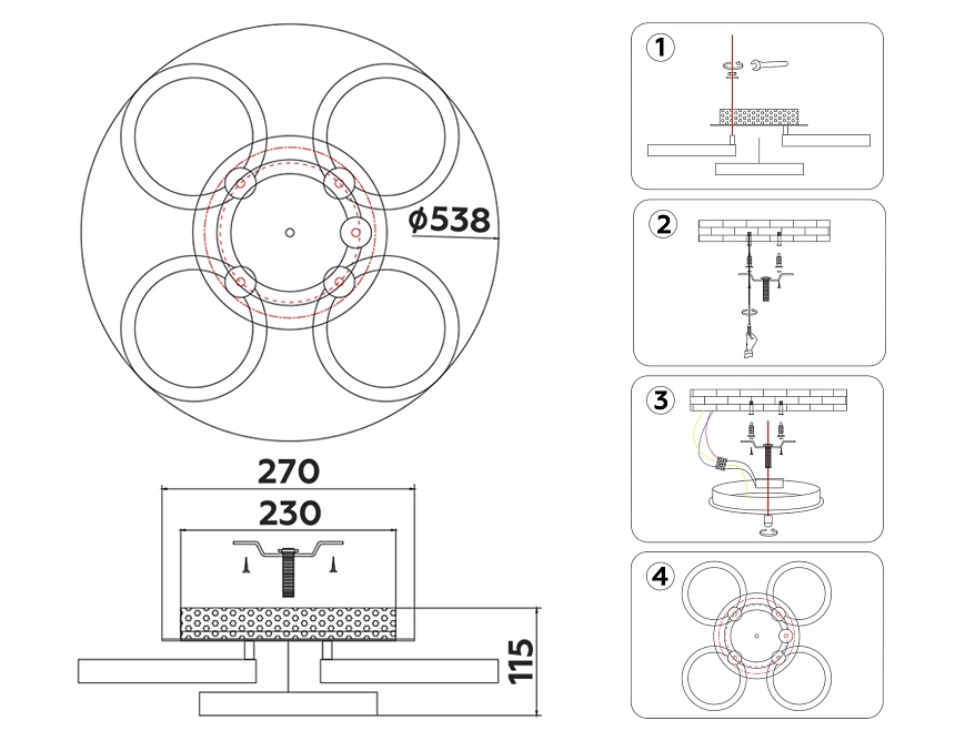FA3841/4+1 WH белый 70W 3000K-6400K+RGB D538*115 (ПДУ РАДИО 2.4G)
