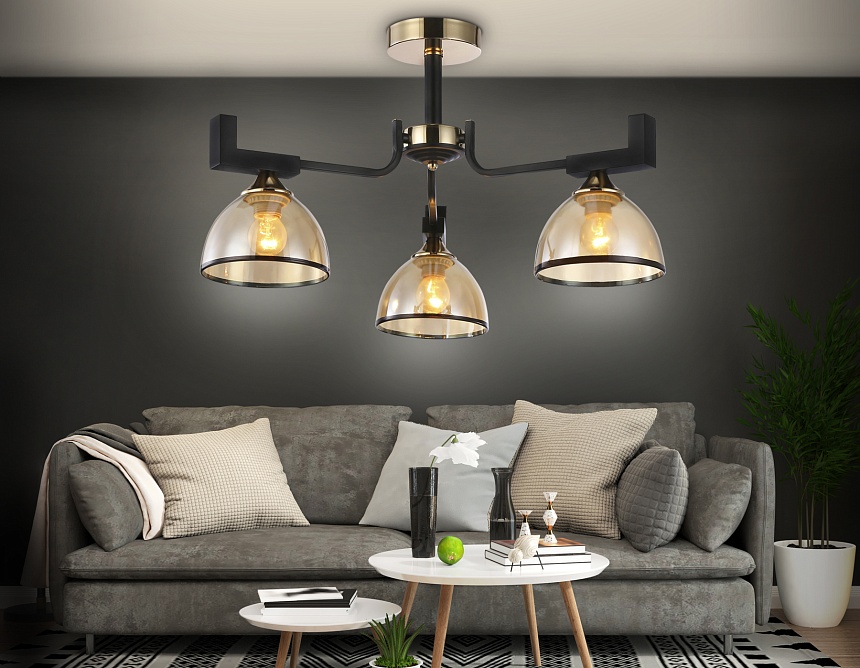 TR9098/3 BK/GD/TI черный/золото/янтарь E27*3 max 40W D600*316