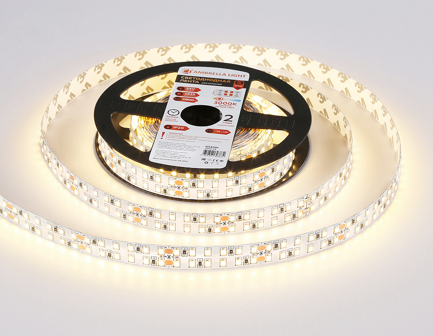 GS3701 2835 240Led /24W m/ 24V IP20 3000K/ 5000*14*1.2mm (2 конт.) GS3701 2835 240Led /24W m/ 24V IP20 3000K/ 5000*14*1.2mm (2 конт.)