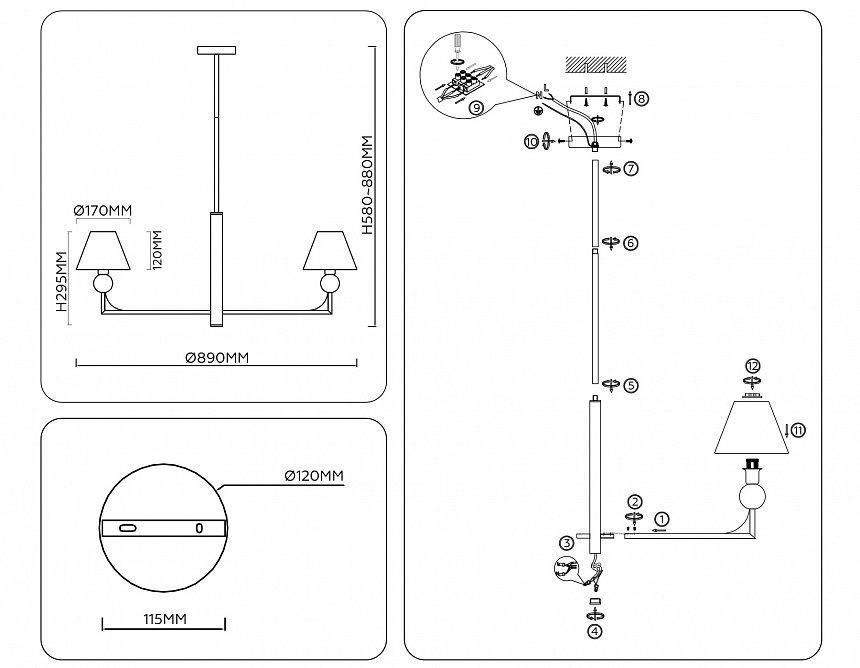 LH75162/7 BS/FR латунь/белый матовый E14*7 max 40W D890*580