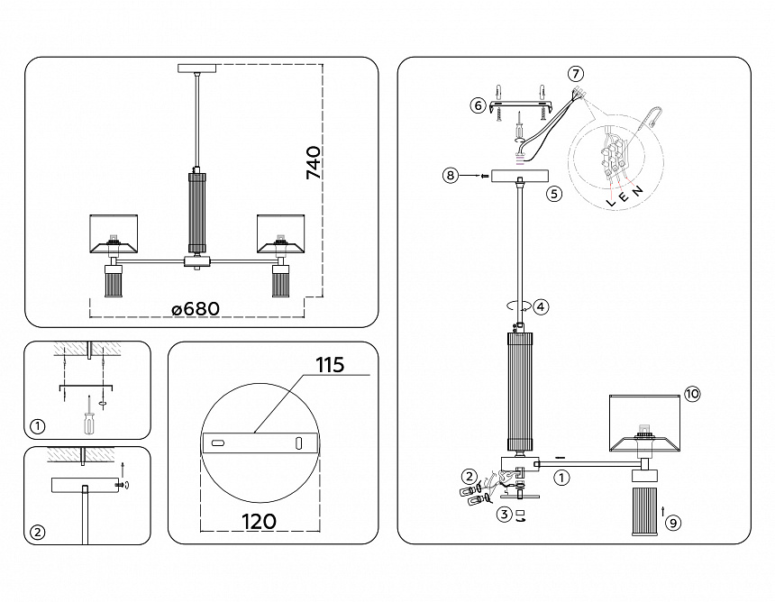 LH71301/5 CGD/WH золото/белый E14/5 max 40W D680*740 LH71301/5 CGD/WH золото/белый E14/5 max 40W D680*740