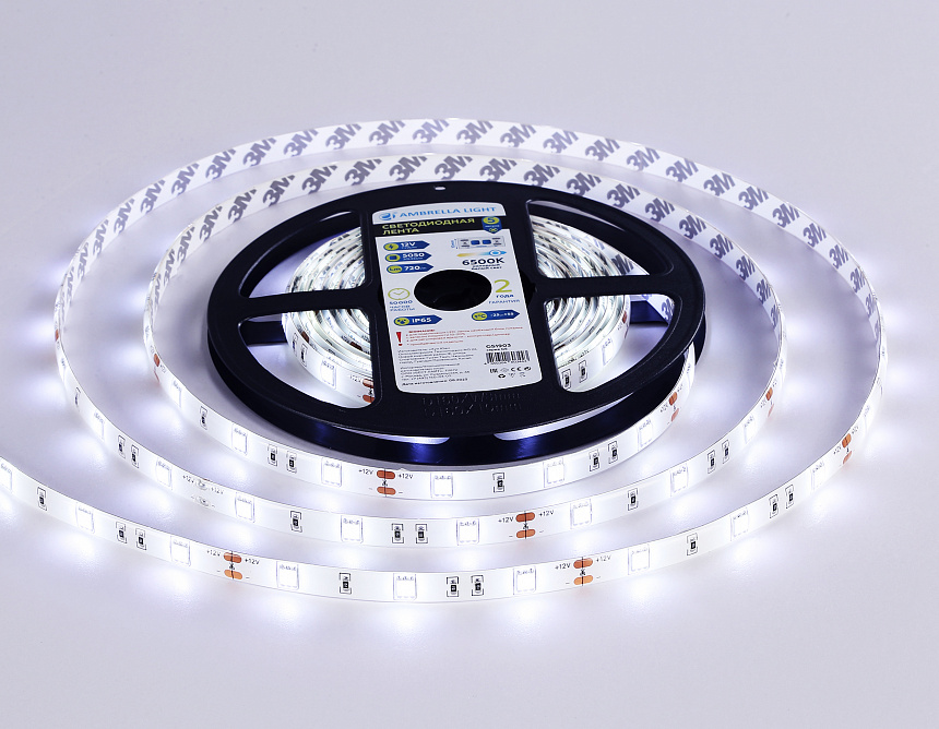 GS1903 5050 30Led/ 7.2W m/ 12V IP65 6500K/ 5000*10*2.87mm (2 конт.) GS1903 5050 30Led/ 7.2W m/ 12V IP65 6500K/ 5000*10*2.87mm (2 конт.)