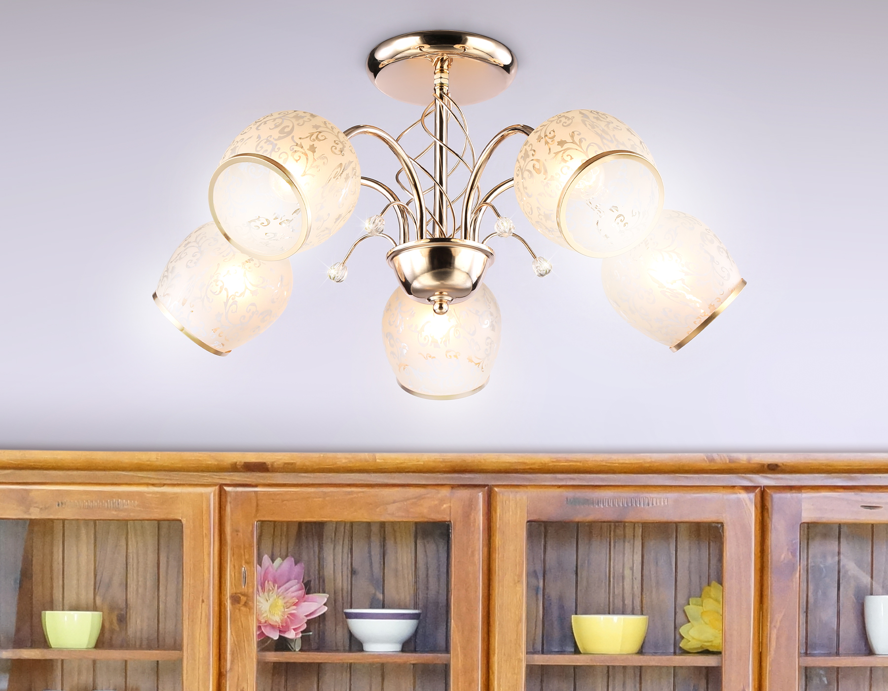 TR3189/5 GD/CL/FR золото/прозрачный/белый матовый E27/5 max 40W D600*285