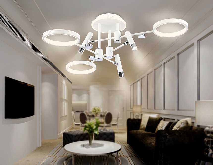 FL51646/3+3 WH/CH белый/хром 76W 3000K-6400K D700*300 (ПДУ ИК)