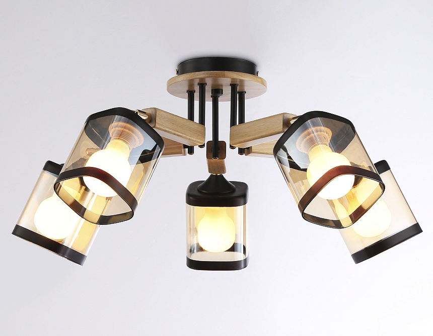 TR9529/5 BK/GD/TI черный/золото/янтарь E27*5 max 40W D670*260