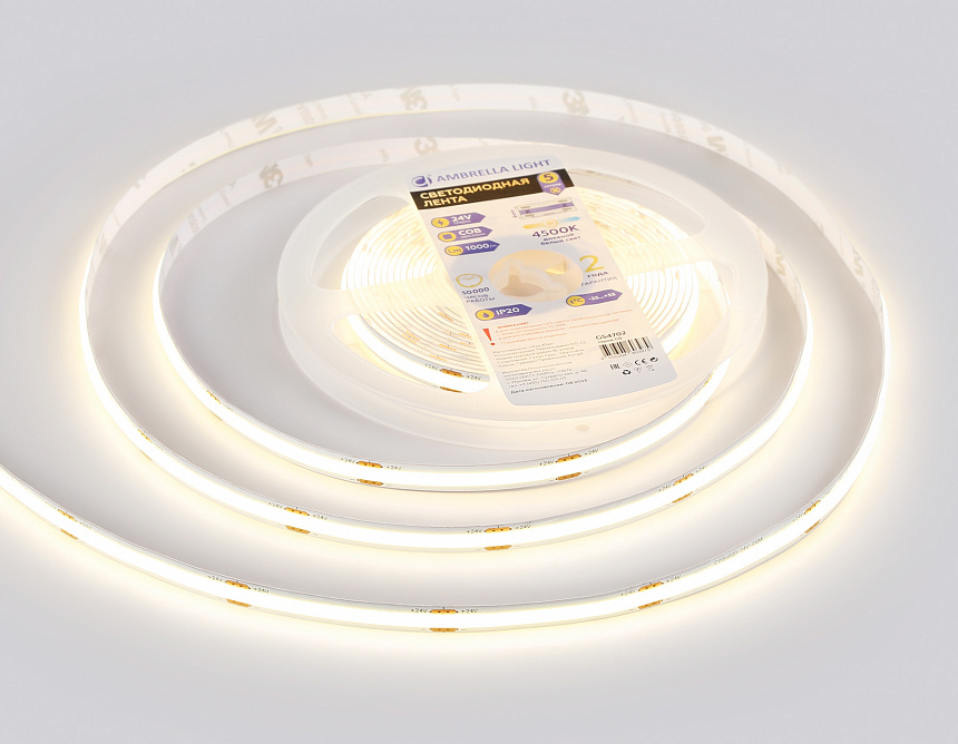 GS4702 COB 480Led /12W m/ 24V IP20 4500K/ 5000*8*1.54mm (2 конт.) GS4702 COB 480Led /12W m/ 24V IP20 4500K/ 5000*8*1.54mm (2 конт.)