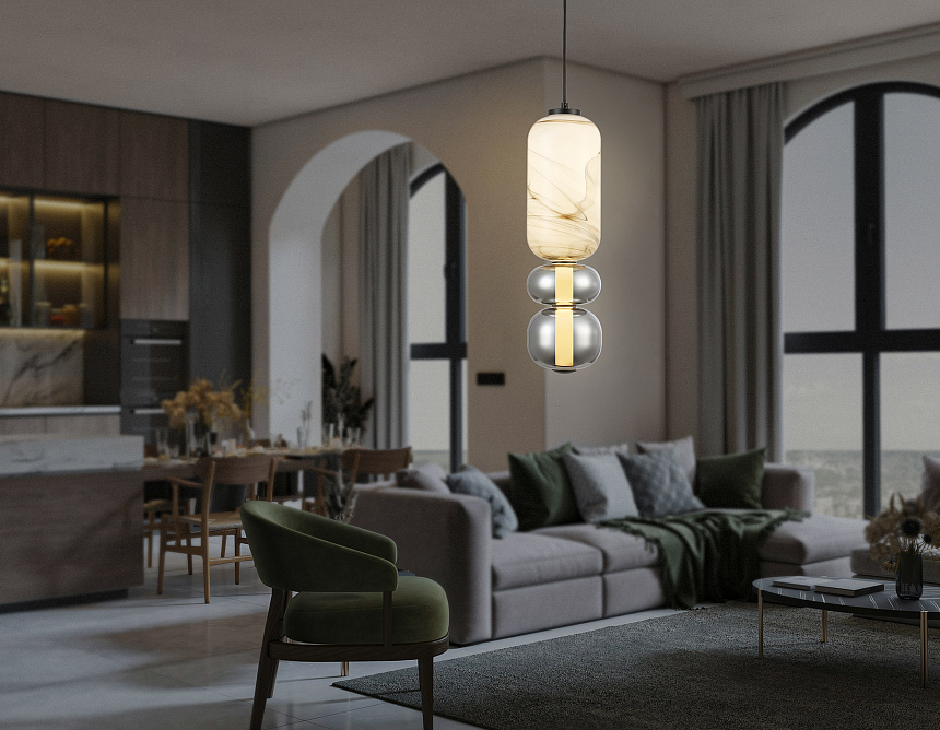 LH11033 BK/MG/SM черный/мраморно-серый/дымчатый 18W 3000K D150*1900