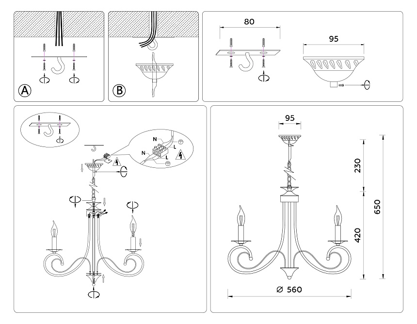 TR9612/6 BK черный E14/6 max 40W D560*650