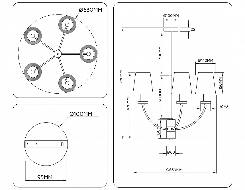 LH75351/5 SB/WH бронза/белый E14*5 max 40W D630*780