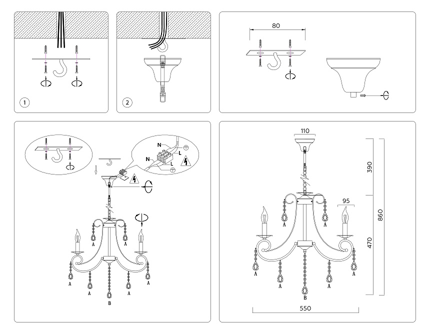 TR4915/3 WH/GD белый/золото E14/3 max 40W D550*860