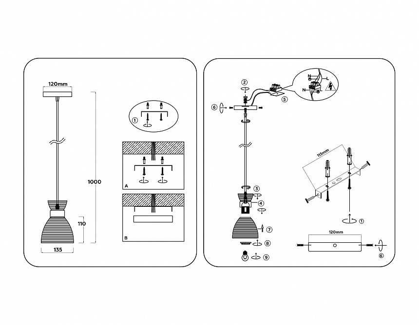 TR3403 BK/FGD/TI черный/золото/янтарь E27 max 60W D135*1000