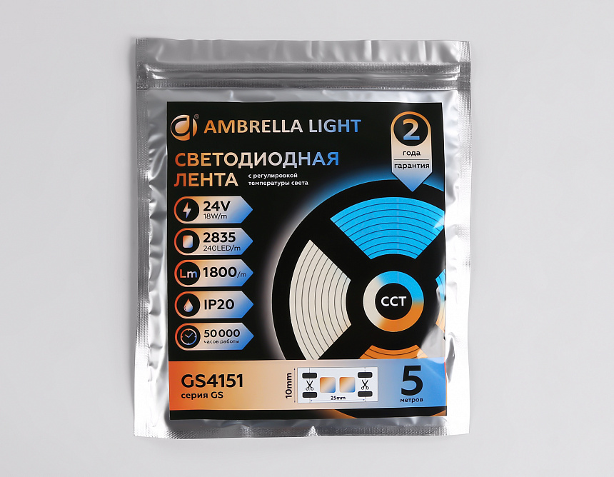 GS4151 2835 240Led/ 18W m/ 24V IP20 CCT 3000-6500K/5000*10*1.2mm (3 конт.) GS4151 2835 240Led/ 18W m/ 24V IP20 CCT 3000-6500K/5000*10*1.2mm (3 конт.)