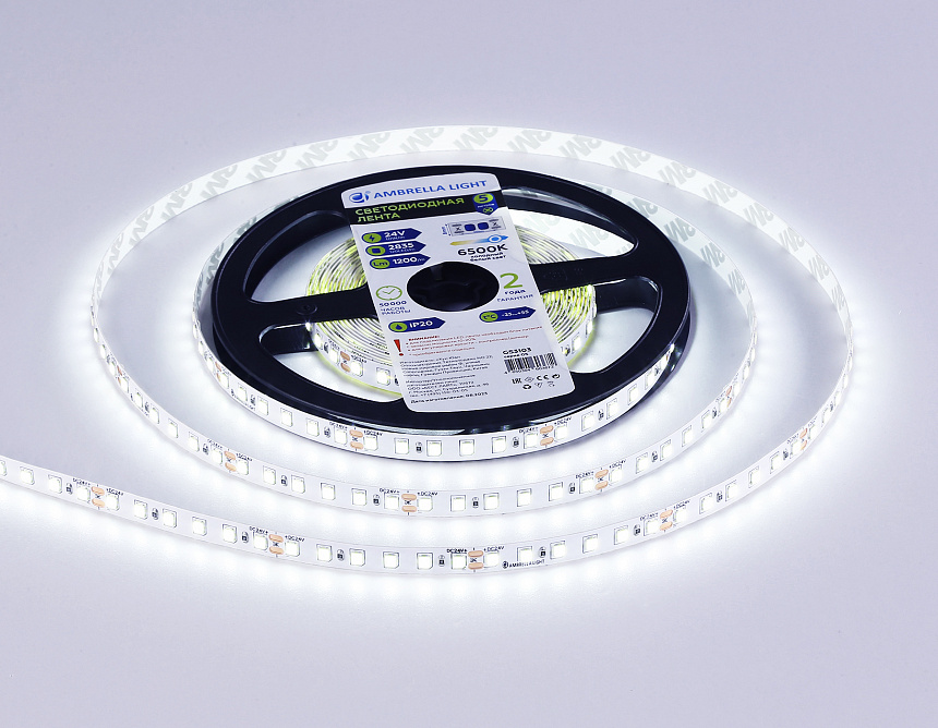 GS3103 2835 120Led/ 10W m/ 24V IP20 6500K/ 5000*8*1.2mm (2 конт.) GS3103 2835 120Led/ 10W m/ 24V IP20 6500K/ 5000*8*1.2mm (2 конт.)