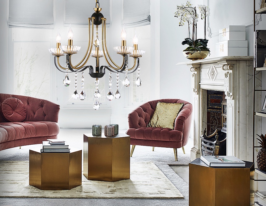 TR4952/5 BK/GD/CL черный/золото/прозрачный E14*5 max 40W D620*670