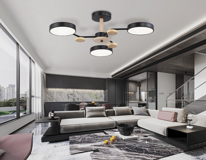 FL4857/3 BK/WD черный/дерево 54W 3000-6000K D660*170 (без ПДУ)