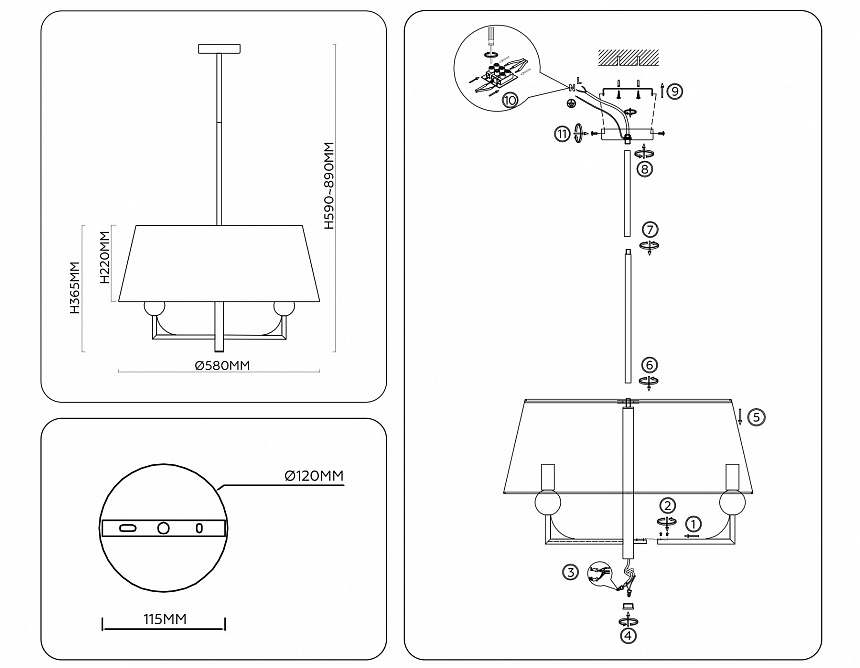 LH75150/5 BK/FR черный/белый матовый E14*5 max 40W D580*590