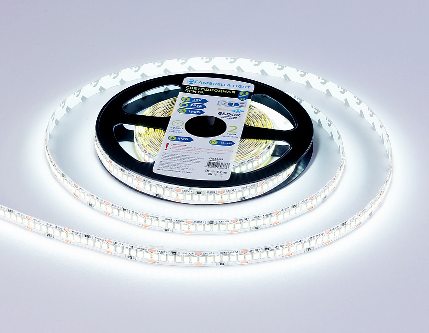 GS3303 2835 240Led/ 18W m/ 24V IP20 6500K/ 5000*10*1.2mm (2 конт.) GS3303 2835 240Led/ 18W m/ 24V IP20 6500K/ 5000*10*1.2mm (2 конт.)