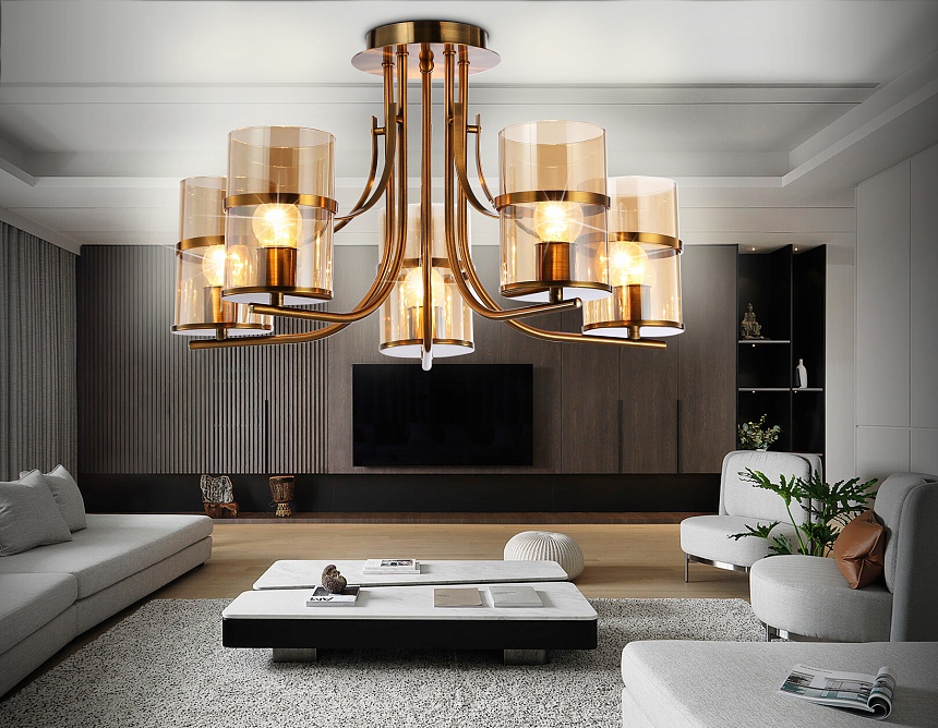 TR3222/5 GD/TI золото/янтарь E27*5 max 40W D540*300