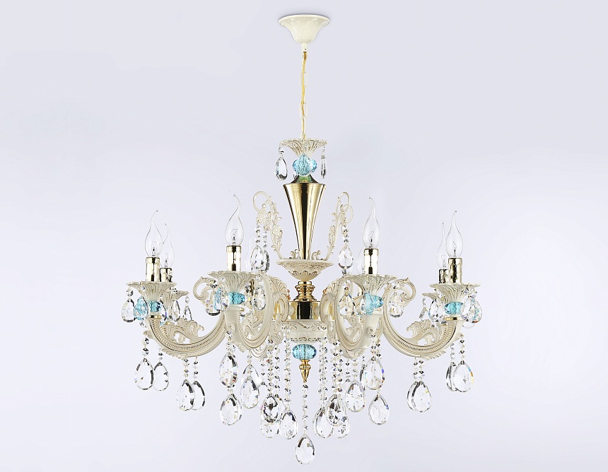 TR4926/8 GD/WH/CL золото/белый/прозрачный E14*8 max 40W D740*630