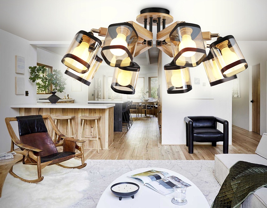 TR9530/8 BK/GD/TI черный/золото/янтарь E27*8 max 40W D790*260