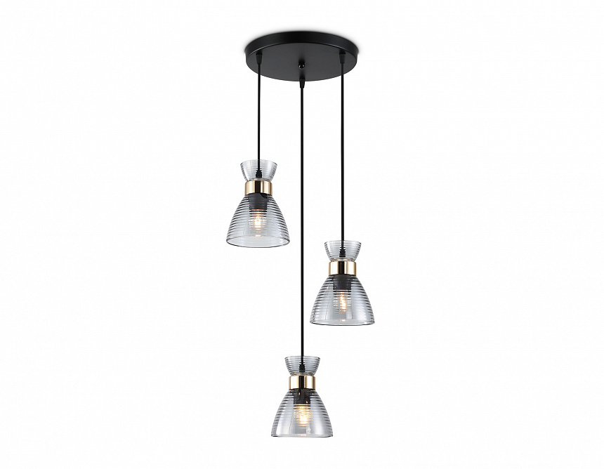 TR3408/3 BK/FGD/SM черный/золото/дымчатый E27/3 max 60W D345*1000