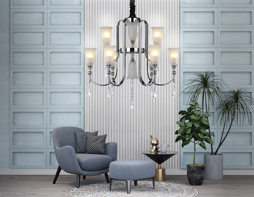 TR3249/9 CH/FR хром/белый матовый E14*9 max 40W D735*720