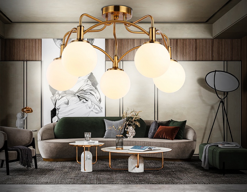 TR3212/5 GD/FR золото/белый матовый  E27*5 max 40W D560*302