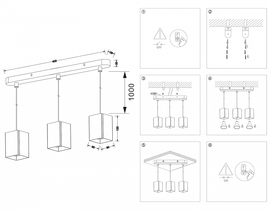 TN5141/3 BK черный E27/3 max 40W 400*80*1150