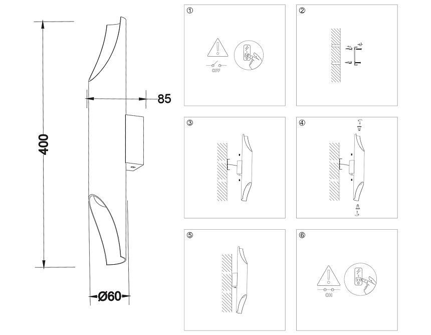TN5152/2 BK черный E27/2 max 40W 400*60*85