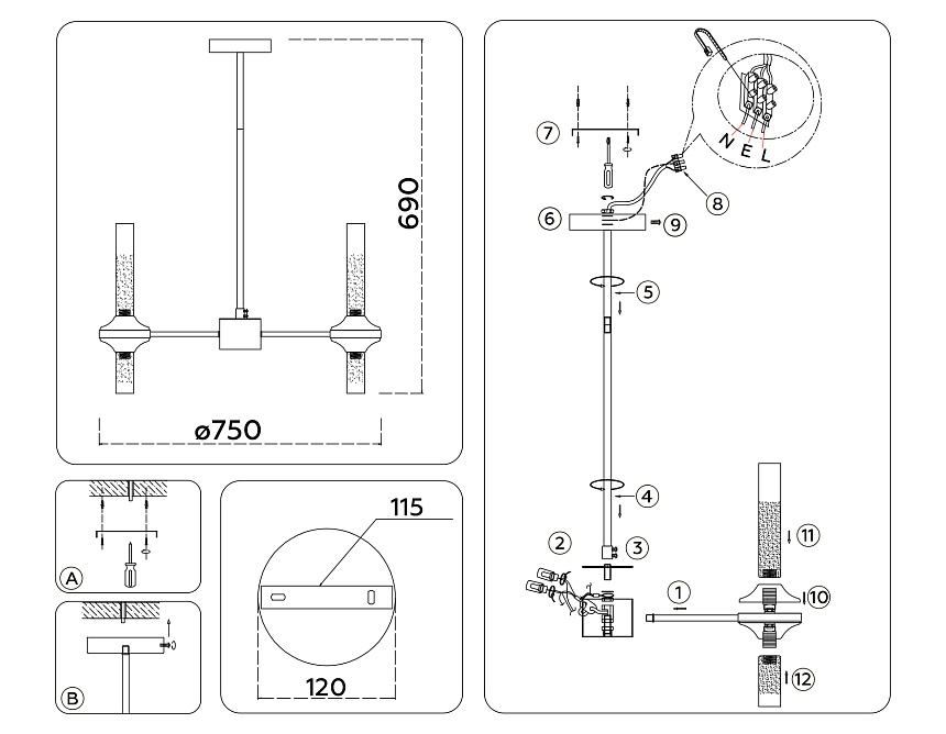 LH55353/14 BK/CGD/CL черный/золото/прозрачный G9/14 max 30W D750*690 LH55353/14 BK/CGD/CL черный/золото/прозрачный G9/14 max 30W D750*690