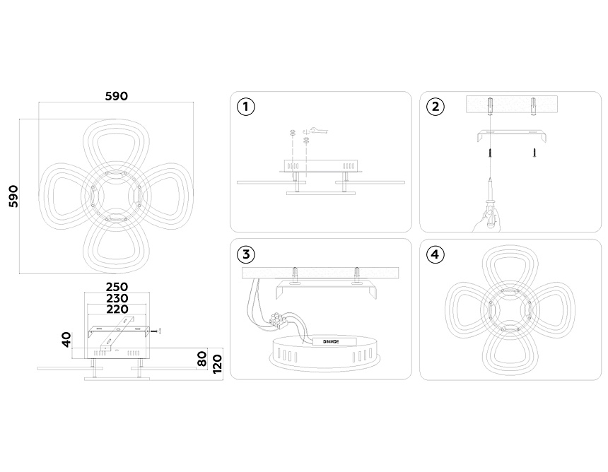 FA8925/4+1 WH/CH белый/хром 163W 3000K-6400K 590*590*120 (ПДУ РАДИО 2.4G)