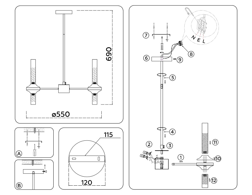 LH55351/10 BK/CGD/CL черный/золото/прозрачный G9/10 max 30W D550*690 LH55351/10 BK/CGD/CL черный/золото/прозрачный G9/10 max 30W D550*690