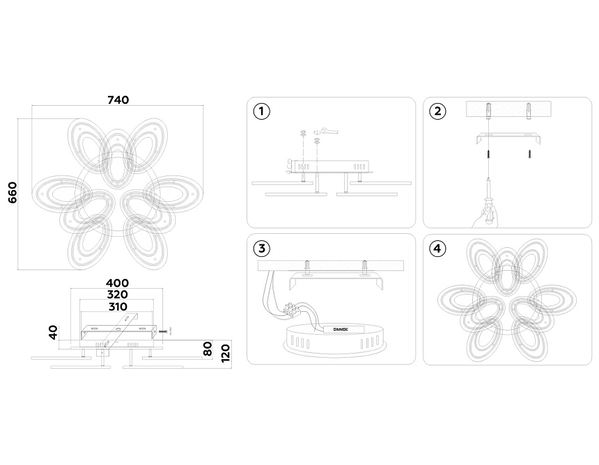 FA8938/6+3 BK/CH черный/хром 255W 3000K-6400K 740*660*120 (ПДУ РАДИО 2.4G)
