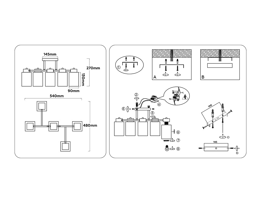 TR303047/5 WH/GD белый/золото E27/5 max 60W 540*480*270