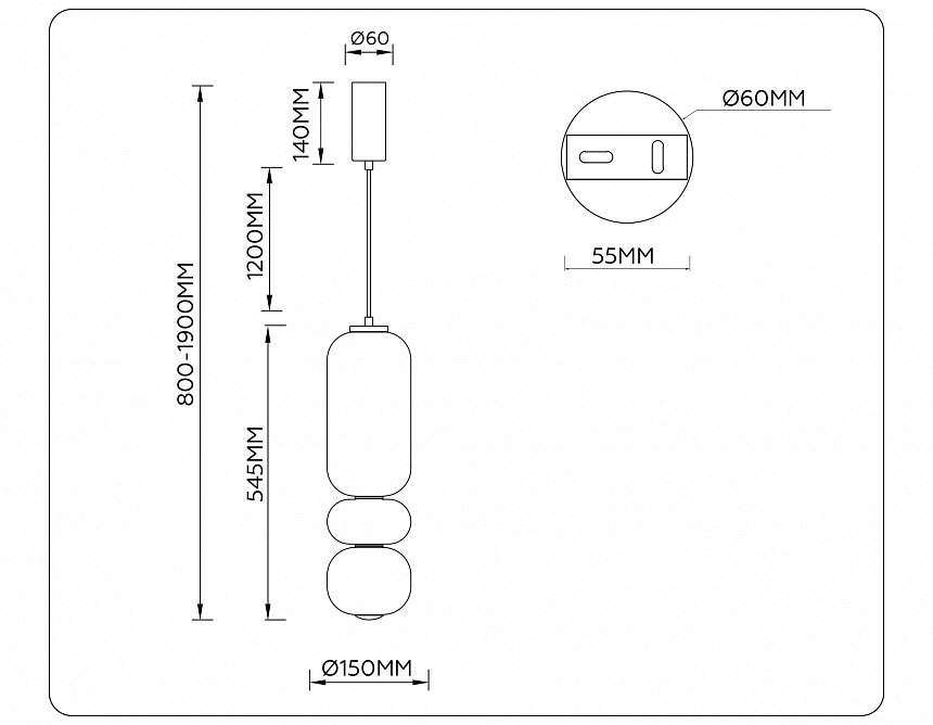 LH11033 BK/MG/SM черный/мраморно-серый/дымчатый 18W 3000K D150*1900