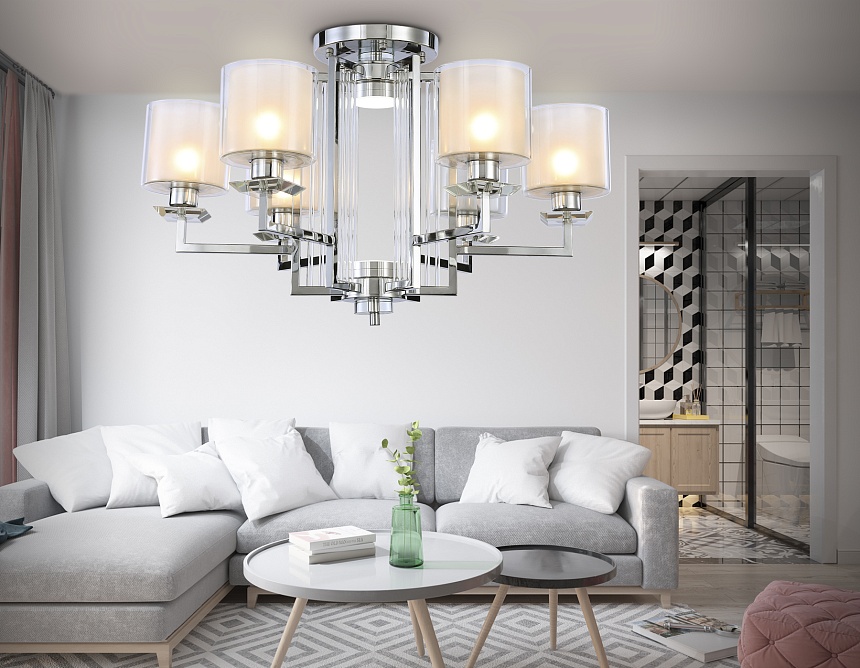 TR4418/6 CH/CL/FR хром/прозрачный/белый матовый E27*6 max 40W D748*463