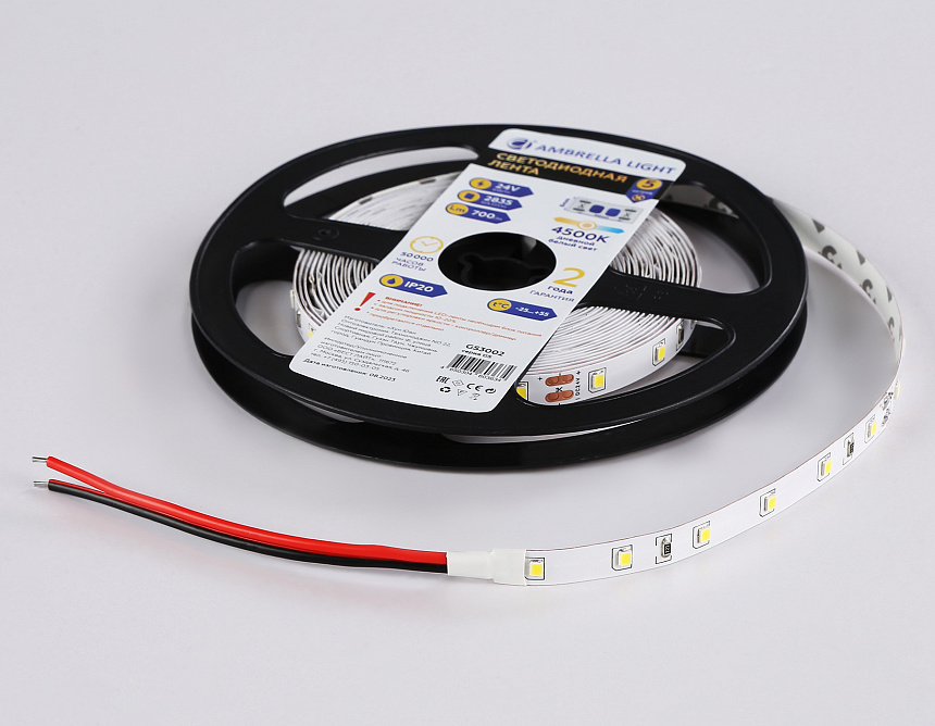 GS3002 2835 60Led/ 6W m/ 24V IP20 4500K/ 5000*8*1.2mm (2 конт.) GS3002 2835 60Led/ 6W m/ 24V IP20 4500K/ 5000*8*1.2mm (2 конт.)