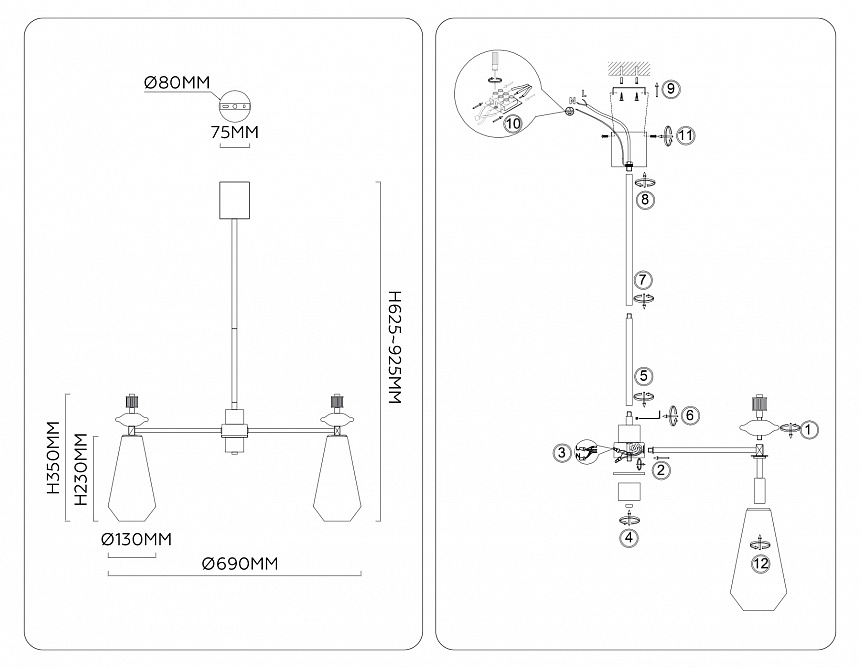 LH53305/5 BS/CL латунь/прозрачный E14*5 max 40W D690*925