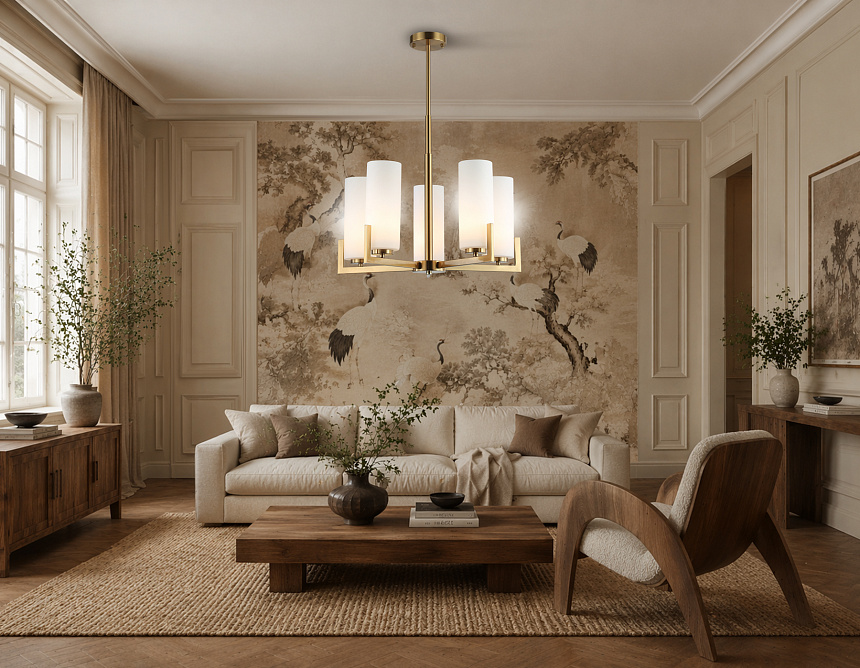 LH56063/5 BS/WH латунь/белый E27*5 max 60W D600*750