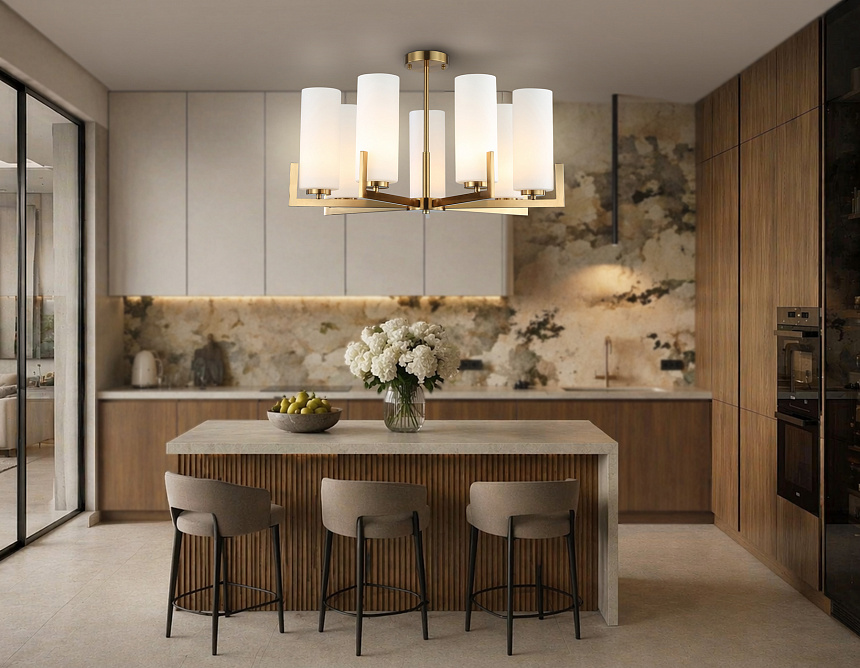 LH56064/7 BS/WH латунь/белый E27*7 max 60W D700*750