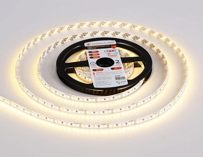 GS1301 2835 180Led/ 14.4W m/ 12V IP20 3000K/ 5000*8*1.2mm (2 конт.) GS1301 2835 180Led/ 14.4W m/ 12V IP20 3000K/ 5000*8*1.2mm (2 конт.)