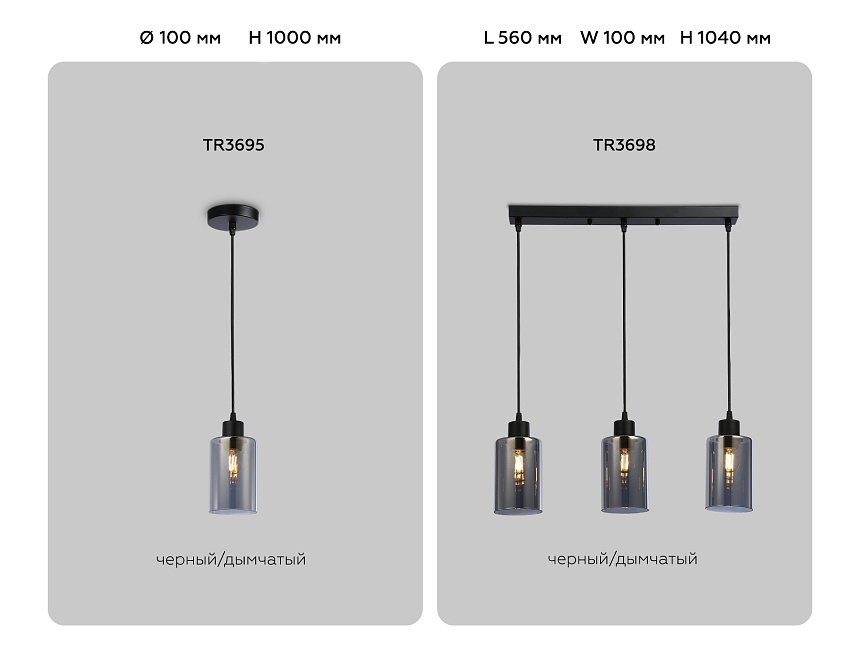 TR3695 BK/SM черный/дымчатый E27 max 40W D100*1000