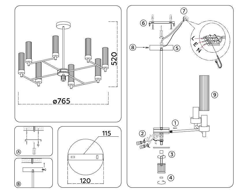 LH55152/8 CH/CL хром/прозрачный E14/8 max 40W D765*520 LH55152/8 CH/CL хром/прозрачный E14/8 max 40W D765*520
