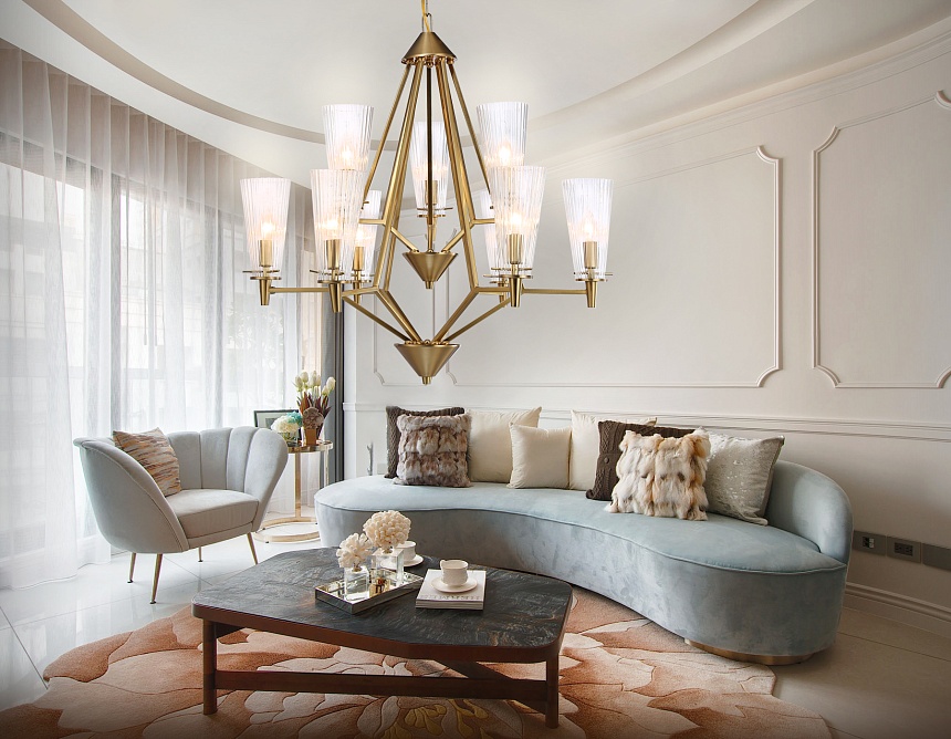 TR3233/6+3 BS/FR латунь/белый матовый E14*9 max 40W D730*720