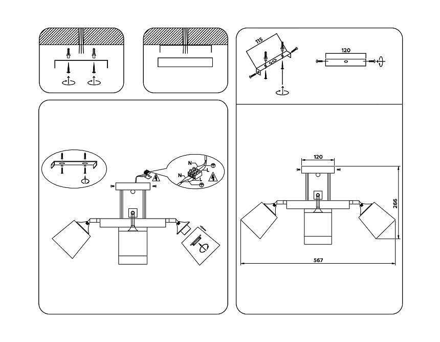 TR9512/4 WH/CH/FR белый/хром/белый матовый E27*4 max 40W D567*266