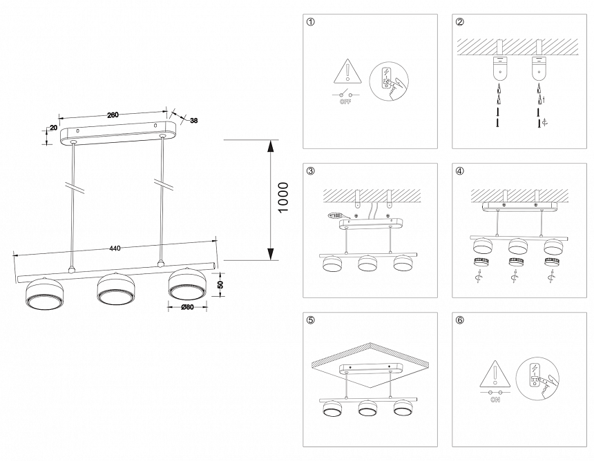 TN71034/3 BK черный GX53/3 max 12W 440*80*1100