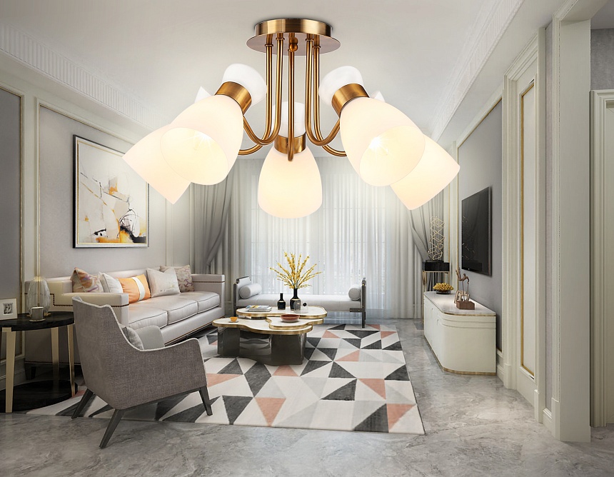 TR3218/5 GD/FR золото/белый матовый E27*5 max 40W D580*290