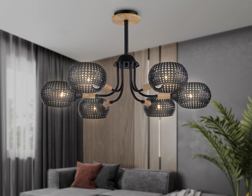 TR80167/6 BK/LWD черный/светлое дерево E14/6 max 40W D690*370